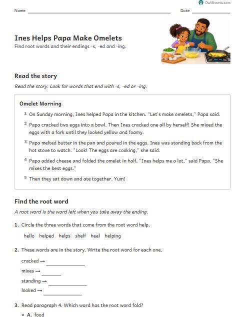 Ines Helps Papa Make Omelets worksheet preview