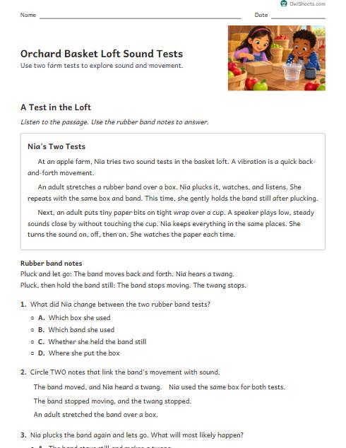 Orchard Basket Loft Sound Tests worksheet preview