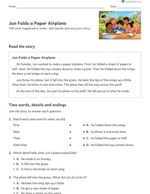 Jun Folds a Paper Airplane worksheet preview