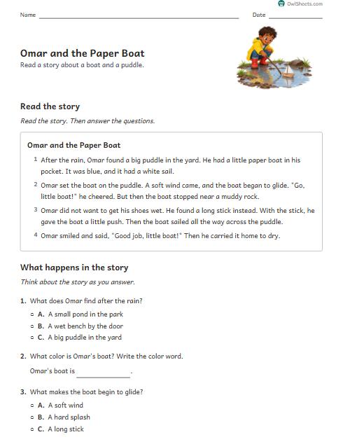 Omar and the Paper Boat worksheet preview
