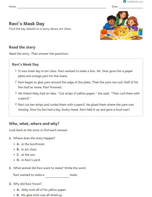 Ravi's Mask Day worksheet preview