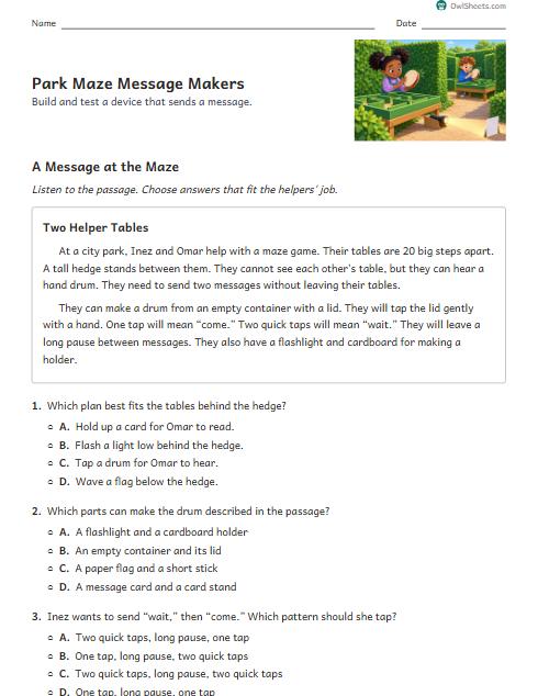 Park Maze Message Makers worksheet preview