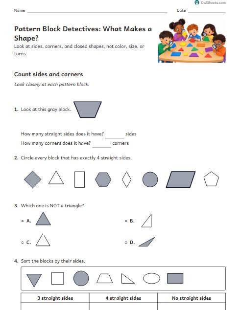 Pattern Block Detectives: What Makes a Shape? worksheet preview