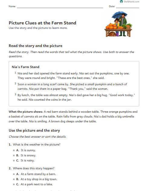Picture Clues at the Farm Stand worksheet preview
