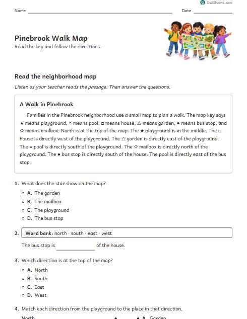 Pinebrook Walk Map worksheet preview