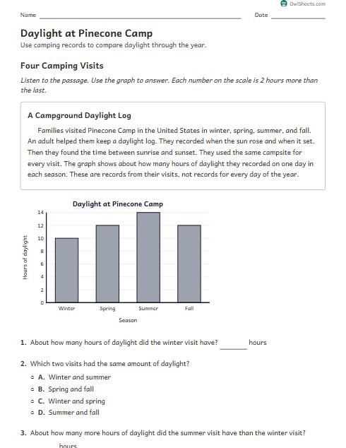 Daylight at Pinecone Camp worksheet preview