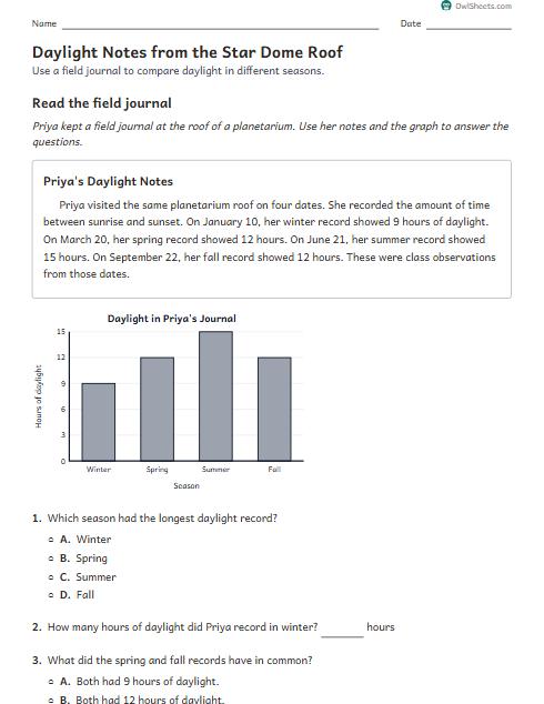 Daylight Notes from the Star Dome Roof worksheet preview