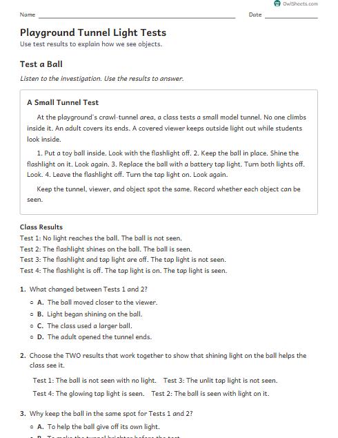Playground Tunnel Light Tests worksheet preview