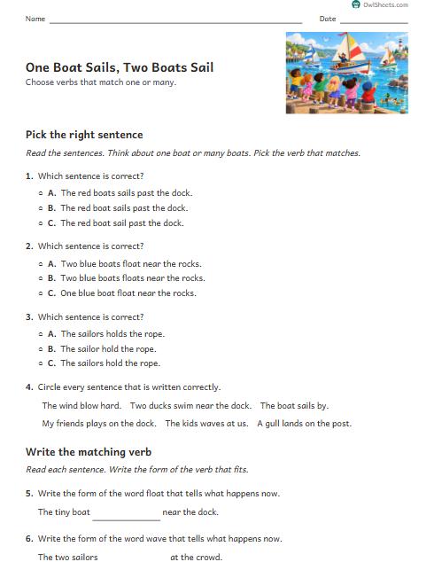 One Boat Sails, Two Boats Sail worksheet preview