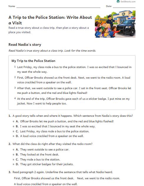 A Trip to the Police Station: Write About a Visit worksheet preview