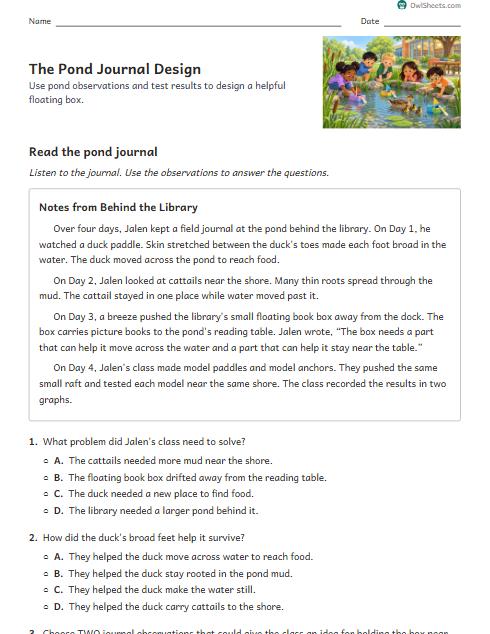 The Pond Journal Design worksheet preview