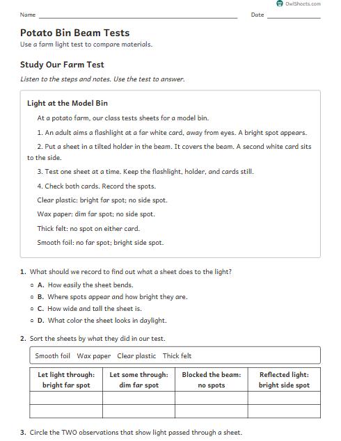 Potato Bin Beam Tests worksheet preview