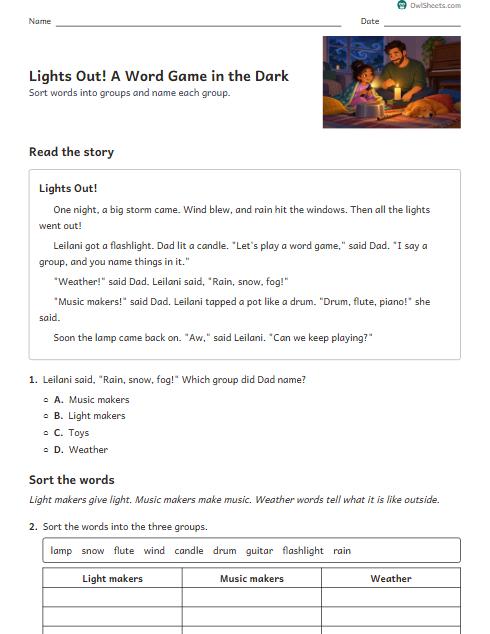 Lights Out! A Word Game in the Dark worksheet preview