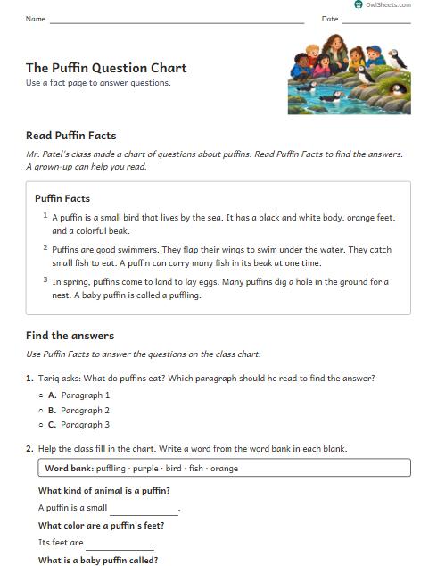 The Puffin Question Chart worksheet preview