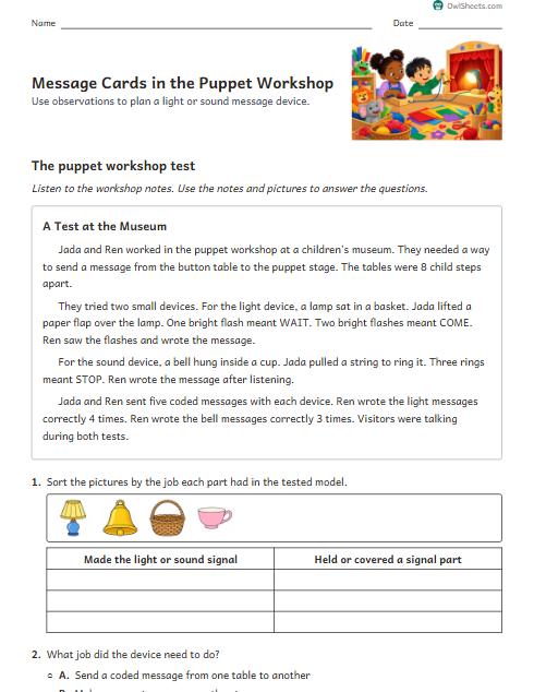 Message Cards in the Puppet Workshop worksheet preview