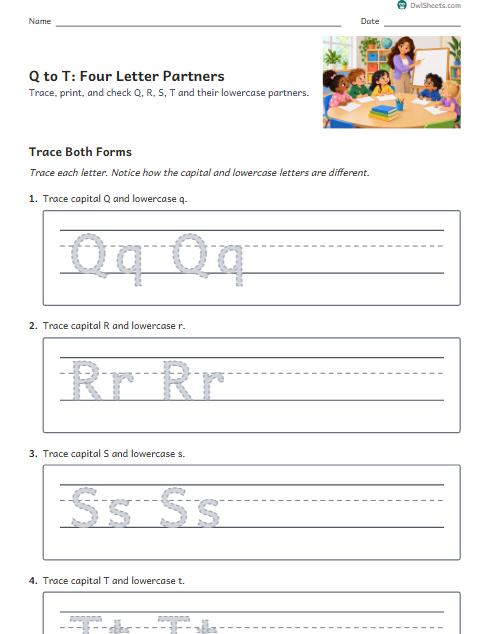 Q to T: Four Letter Partners worksheet preview