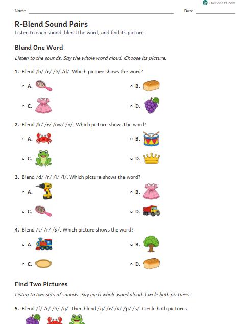 R-Blend Sound Pairs worksheet preview