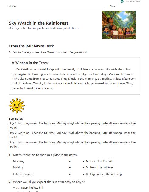 Sky Watch in the Rainforest worksheet preview