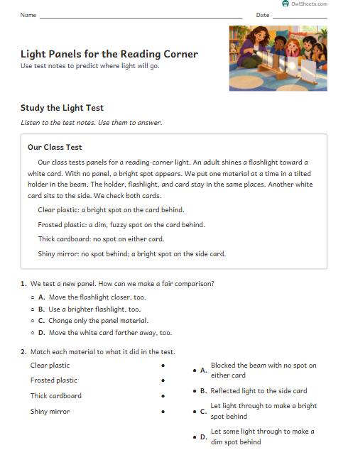 Light Panels for the Reading Corner worksheet preview