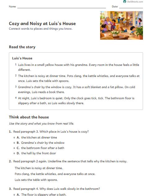 Cozy and Noisy at Luis's House worksheet preview
