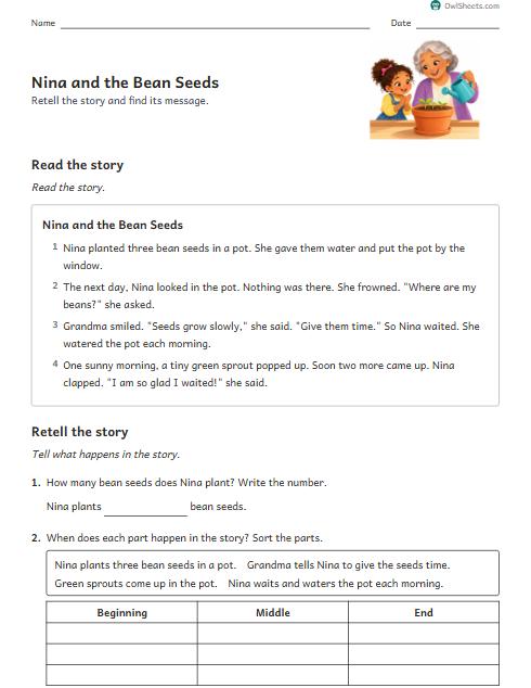 Nina and the Bean Seeds worksheet preview
