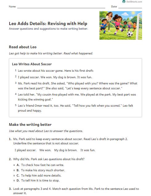 Leo Adds Details: Revising with Help worksheet preview