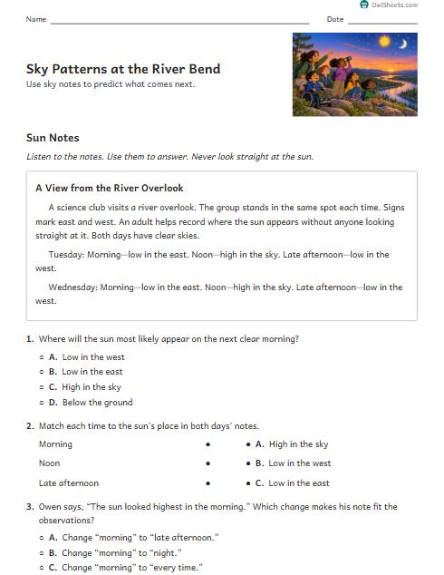 Sky Patterns at the River Bend worksheet preview