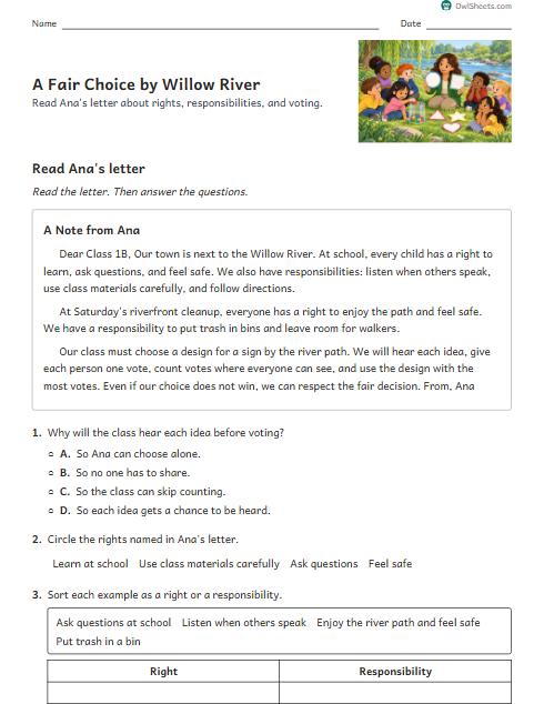 A Fair Choice by Willow River worksheet preview