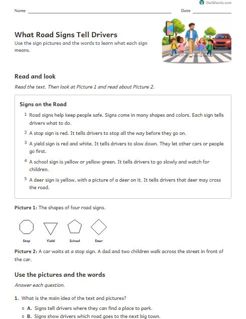 What Road Signs Tell Drivers worksheet preview