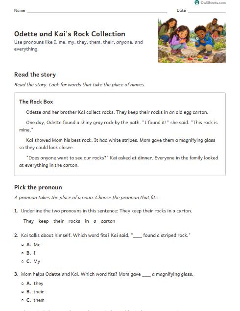 Odette and Kai's Rock Collection worksheet preview
