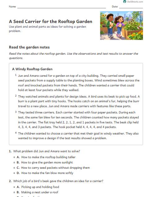 A Seed Carrier for the Rooftop Garden worksheet preview