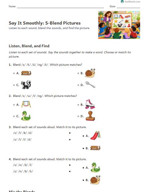 Say It Smoothly: S-Blend Pictures worksheet preview