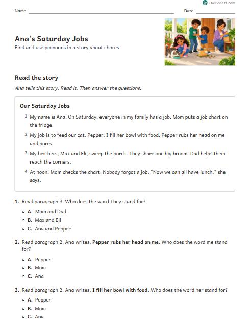 Ana's Saturday Jobs worksheet preview