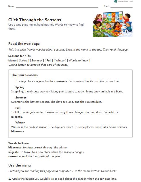 Click Through the Seasons worksheet preview