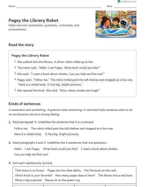 Pagey the Library Robot worksheet preview