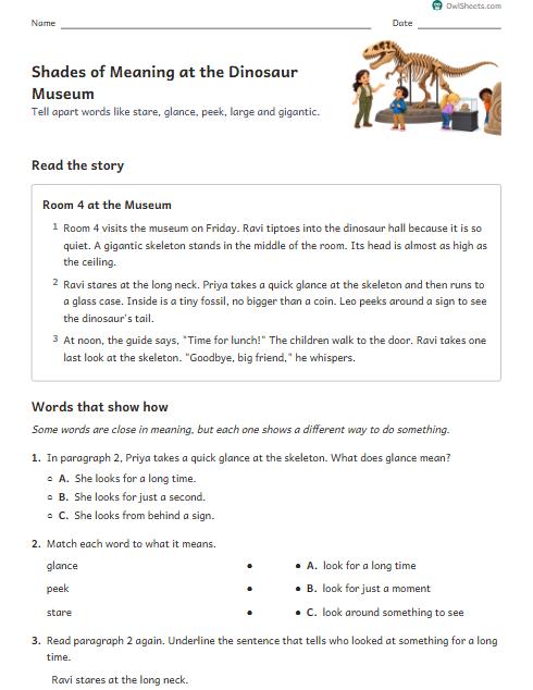 Shades of Meaning at the Dinosaur Museum worksheet preview