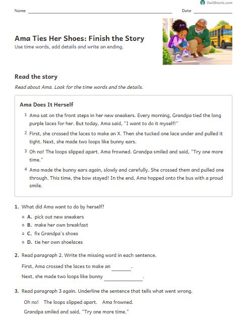 Ama Ties Her Shoes: Finish the Story worksheet preview