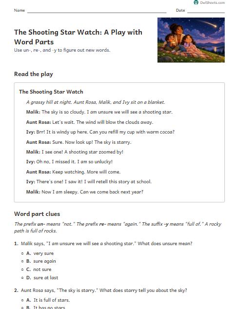 The Shooting Star Watch: A Play with Word Parts worksheet preview