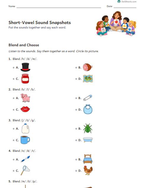 Short-Vowel Sound Snapshots worksheet preview