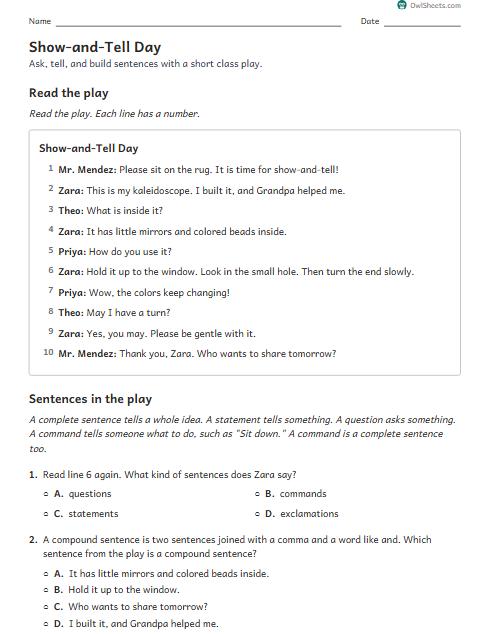 Show-and-Tell Day worksheet preview
