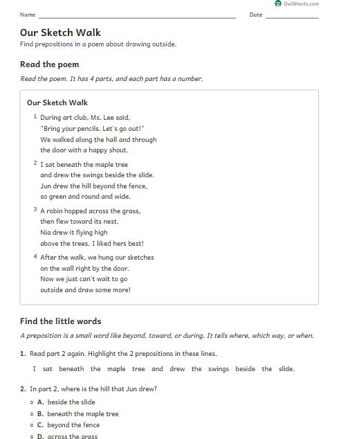 Our Sketch Walk worksheet preview