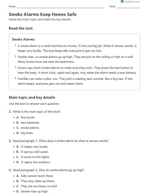 Smoke Alarms Keep Homes Safe worksheet preview