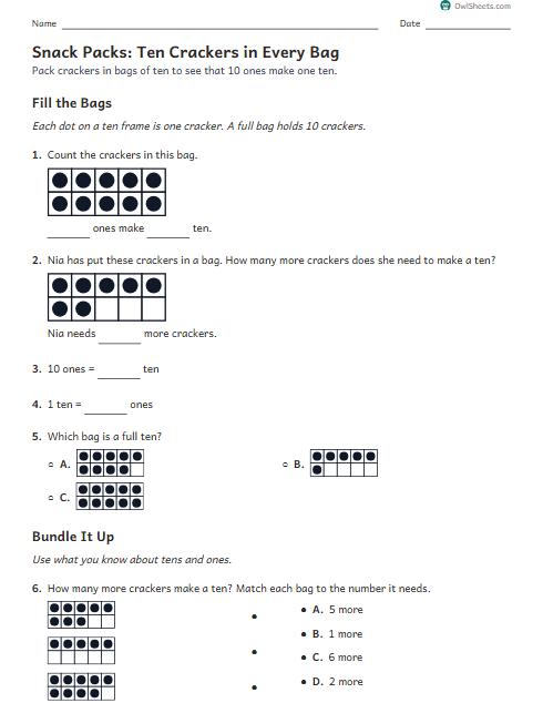Snack Packs: Ten Crackers in Every Bag worksheet preview