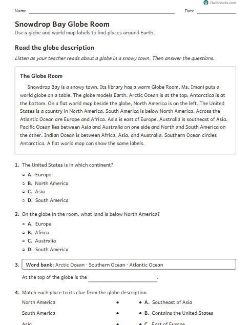 Snowdrop Bay Globe Room worksheet preview