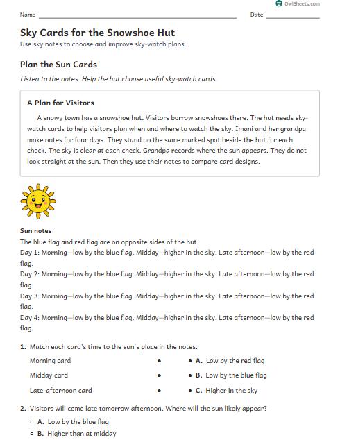 Sky Cards for the Snowshoe Hut worksheet preview