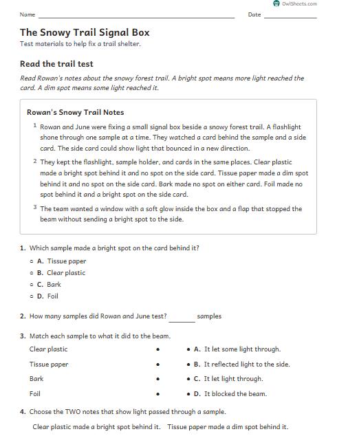 The Snowy Trail Signal Box worksheet preview