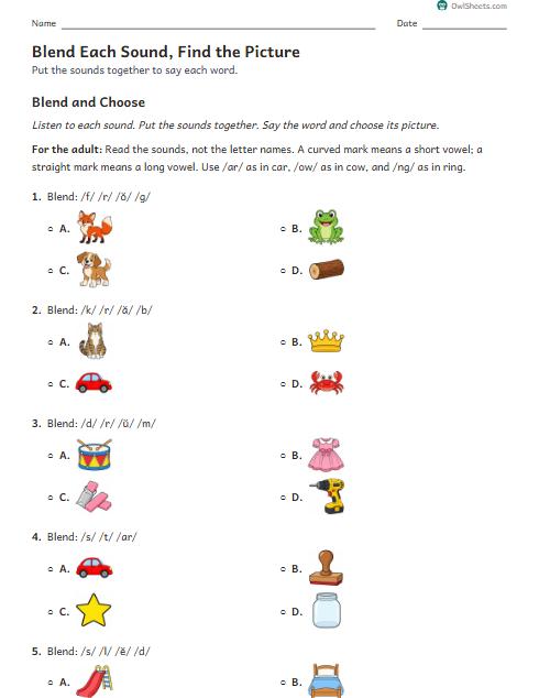 Blend Each Sound, Find the Picture worksheet preview
