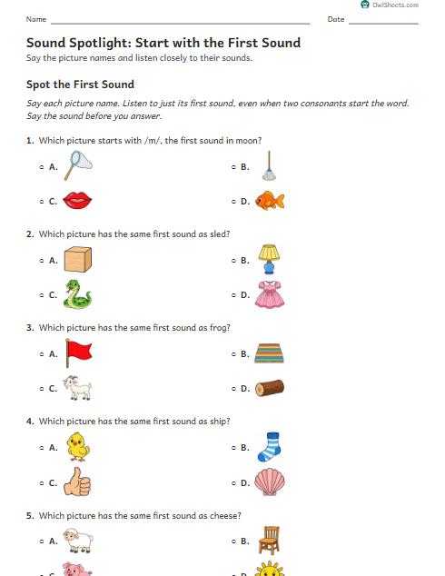 Sound Spotlight: Start with the First Sound worksheet preview