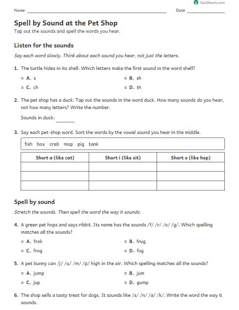 Spell by Sound at the Pet Shop worksheet preview