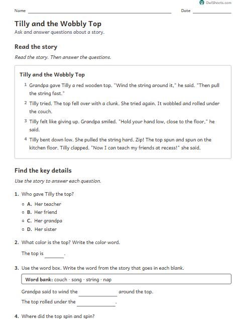 Tilly and the Wobbly Top worksheet preview